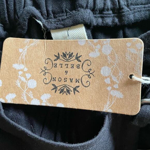 Mason & Belle Pants Bea Black Tapered Leg Linen Beach Belted Sz S Stitch Fix NEW - Picture 4 of 12